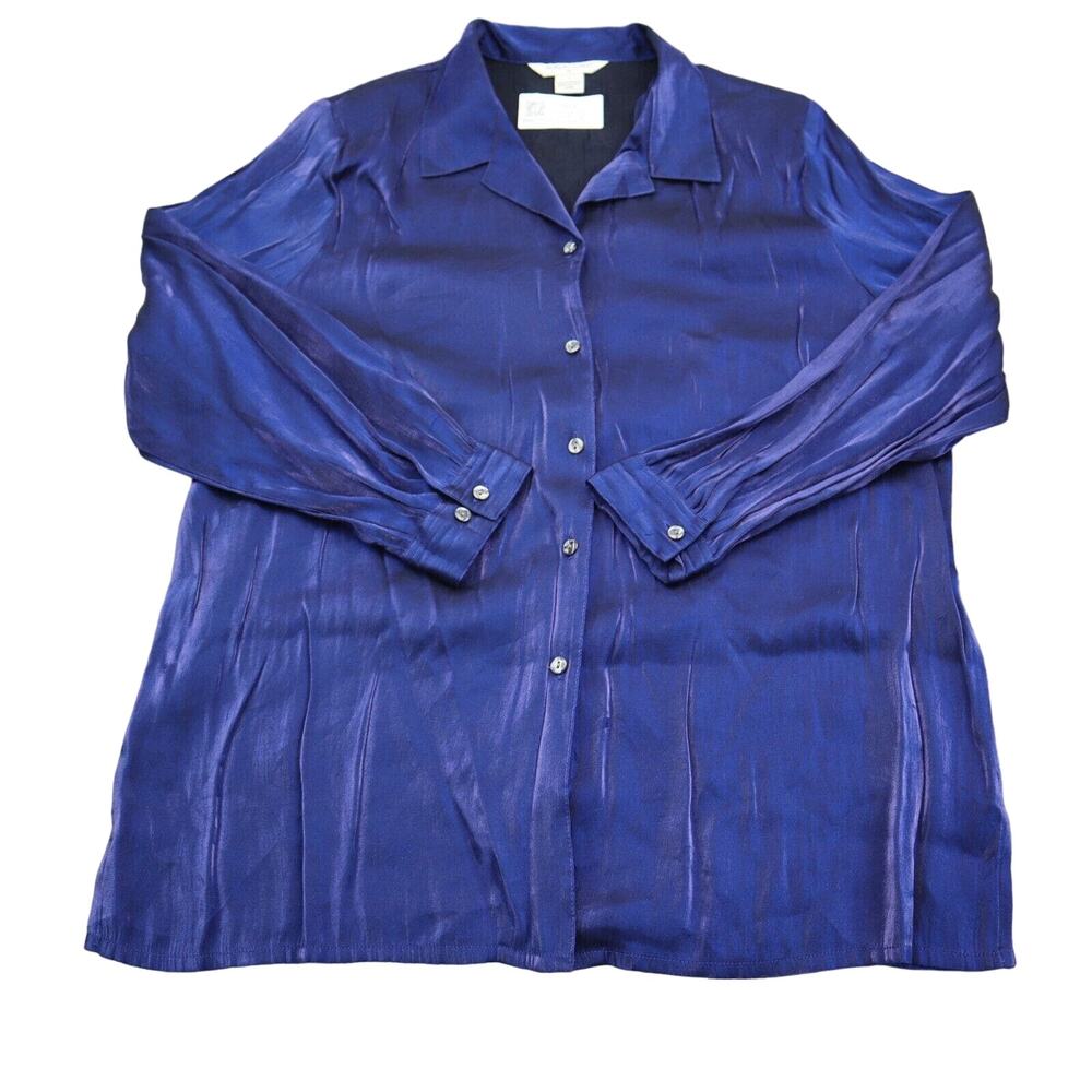 Alison Daley Shirt Womens 20W Blue Long Sleeve Collared Shoulder Pads Button Up